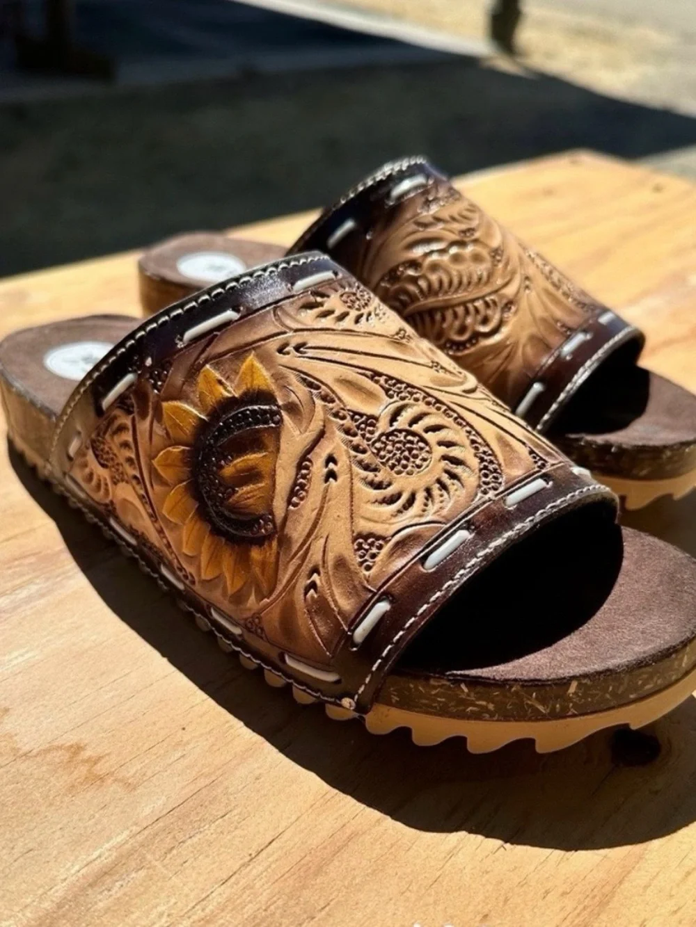 Rock’em Handcrafted Brown Leather Women’s Leather Slide